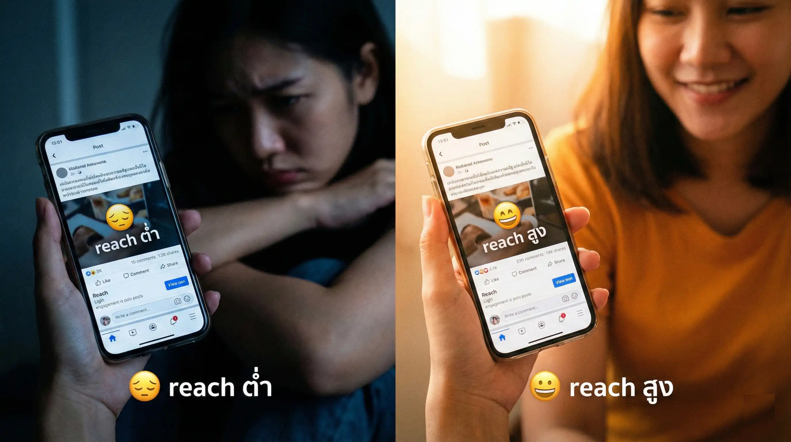 เปรียบเทียบโพสต์ที่ใช้แฮชแท็กดีกับไม่ดี ผลต่าง reach